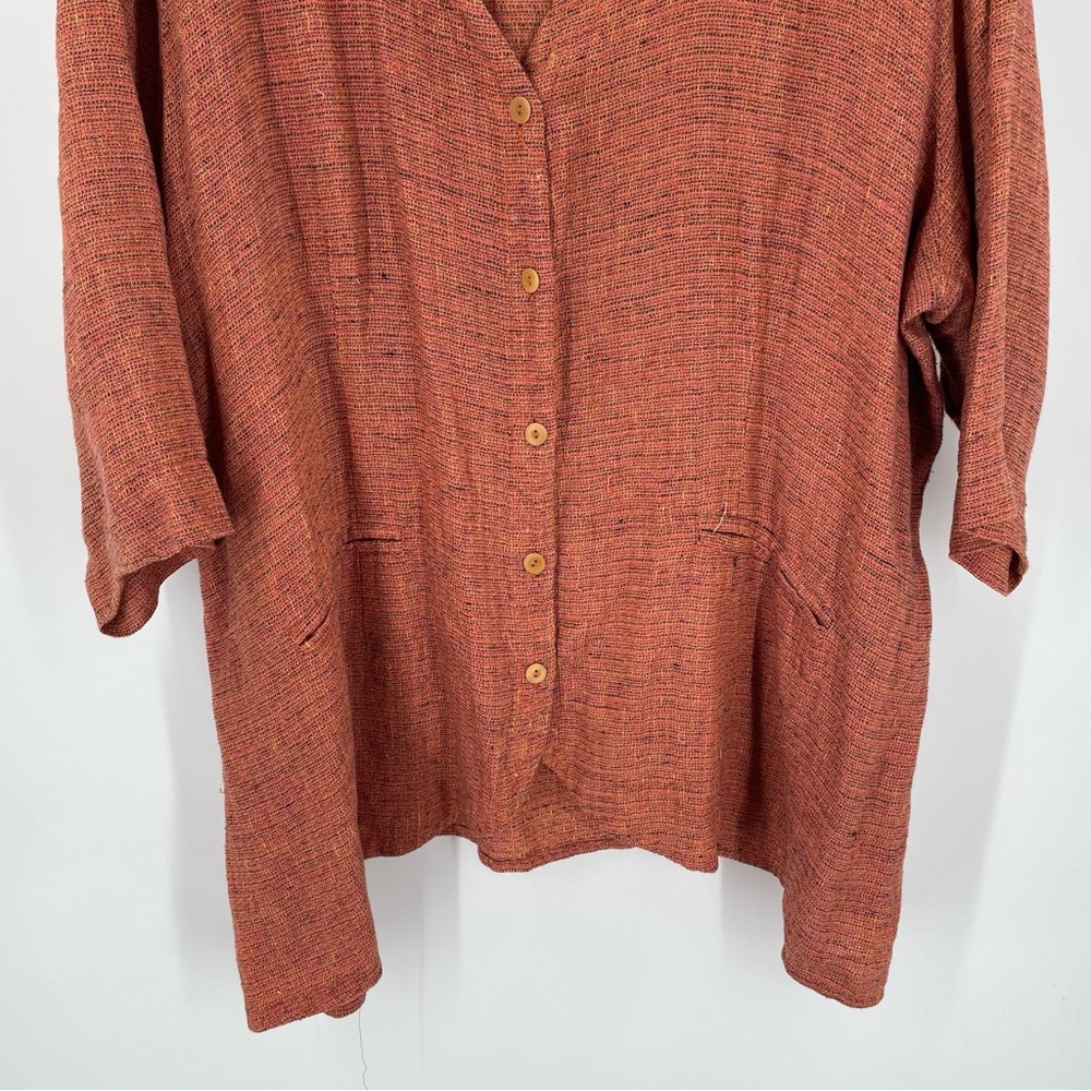 FLAX Rust Button Front Pocket Cardigan Linen Coastal Flowy Relaxed Tunic Top - Picture 3 of 5